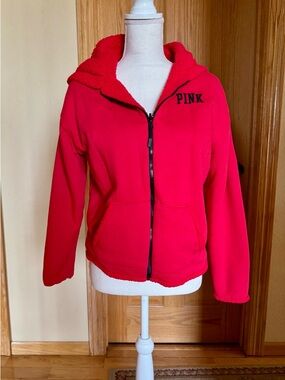 PINK Victoria's Secret women’s Bright Red Zip-Up Fleece Hoodie